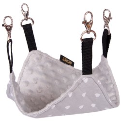 LAUREN DESIGN Hamak dla gryzoni - serca + szary minky 20cm x 20cm