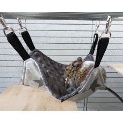 LAUREN DESIGN Hamak dla gryzoni - białe kropki na beżowym tle + brąz minky 30cm x 30cm