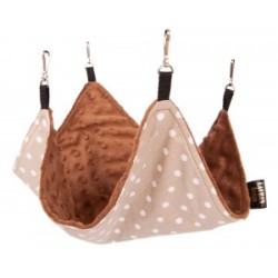 LAUREN DESIGN Hamak dla gryzoni - białe kropki na beżowym tle + brąz minky 30cm x 30cm
