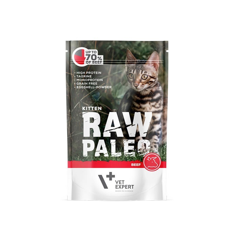 RAW PALEO Kitten Beef 100g (saszetka) wołowina dla kociąt 12x 100g