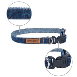 AMIPLAY Obroża regulowana Denim - Granatowa S