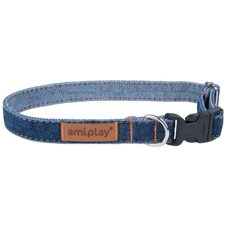 AMIPLAY Obroża regulowana Denim - Granatowa L