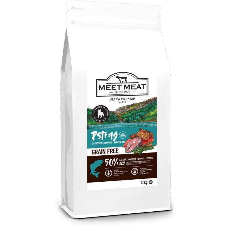 MEET MEAT Grain Free Light - Pstrąg z łososiem, batatami i szparagami 2kg
