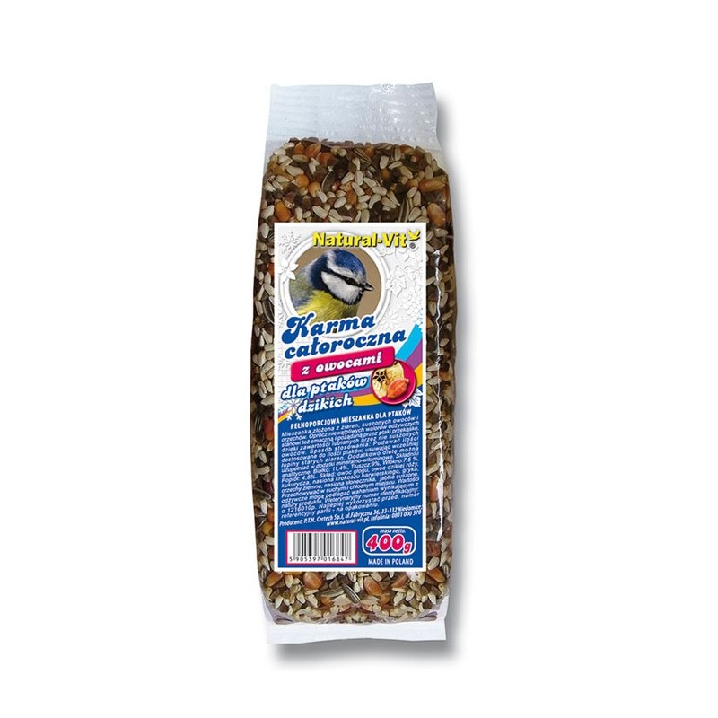 NATURAL-VIT Karma całoroczna dla dzikich ptaków z owocami 400g