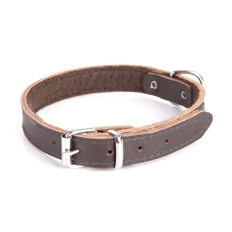 DINGO Obroża skórzana podszyta filcem - Brązowa  2,2/55cm