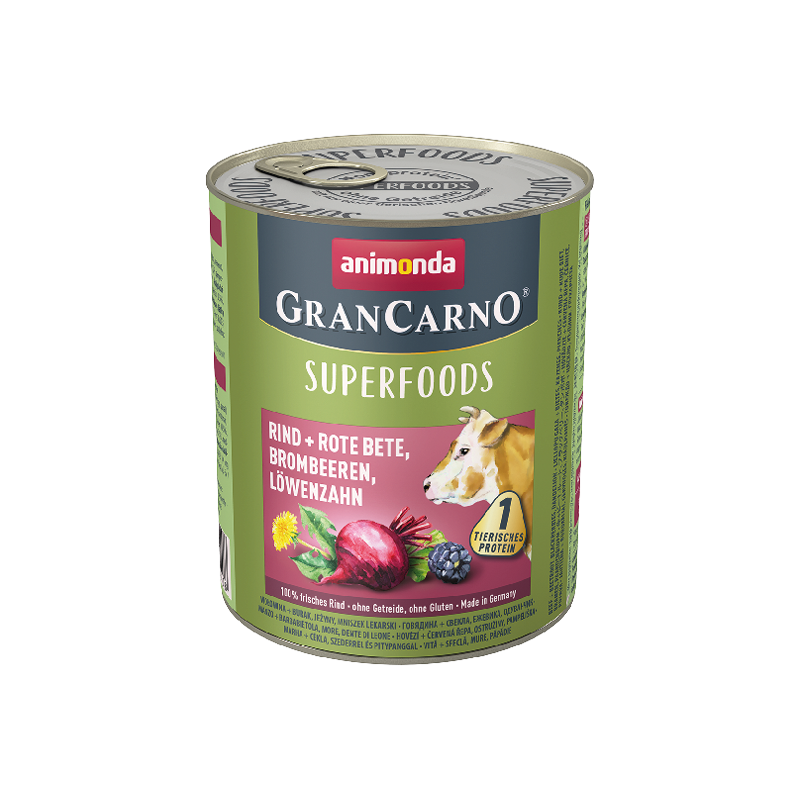 ANIMONDA GranCarno Superfoods Wołowina, burak, jeżyny, mniszek lekarski 800g 12x 800g