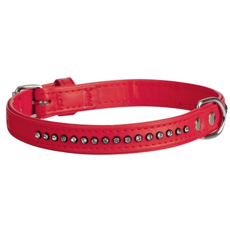 DINGO Obroża Glamour  szer. 16 mm x 35 cm -  czerwona