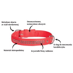 DINGO Obroża Glamour  szer. 16 mm x 35 cm -  czerwona