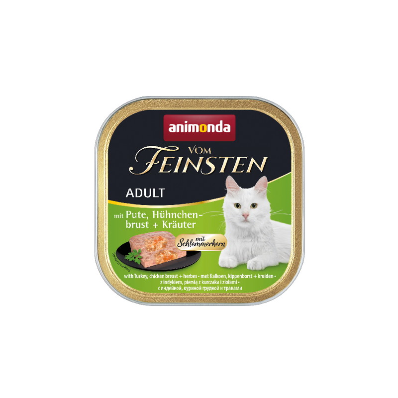 ANIMONDA Cat Vom Feinsten Adult - Z indykiem, piersią kurczaka i ziołami 32x 100g