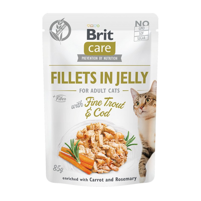 BRIT CARE CAT Fillets in jelly Fine Trout and Cod 85g (saszetka)