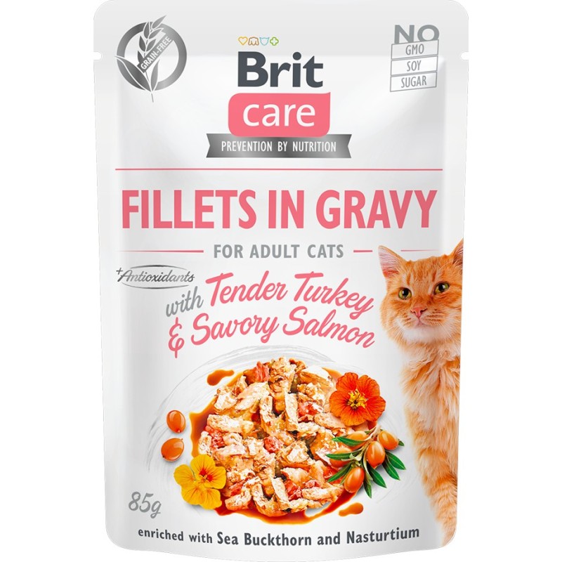 BRIT CARE CAT Fillets in gravy Salmon and Turkey 85g (saszetka)