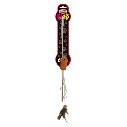 PET NOVA Zabawka dla kota drewniana wędka z rybką i piórkami (dł. wędki - 40cm)