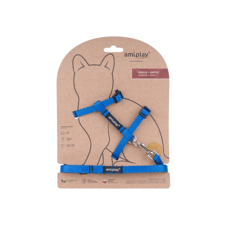 AMIPLAY Szelki + smycz dla kota Twist - Niebieski M