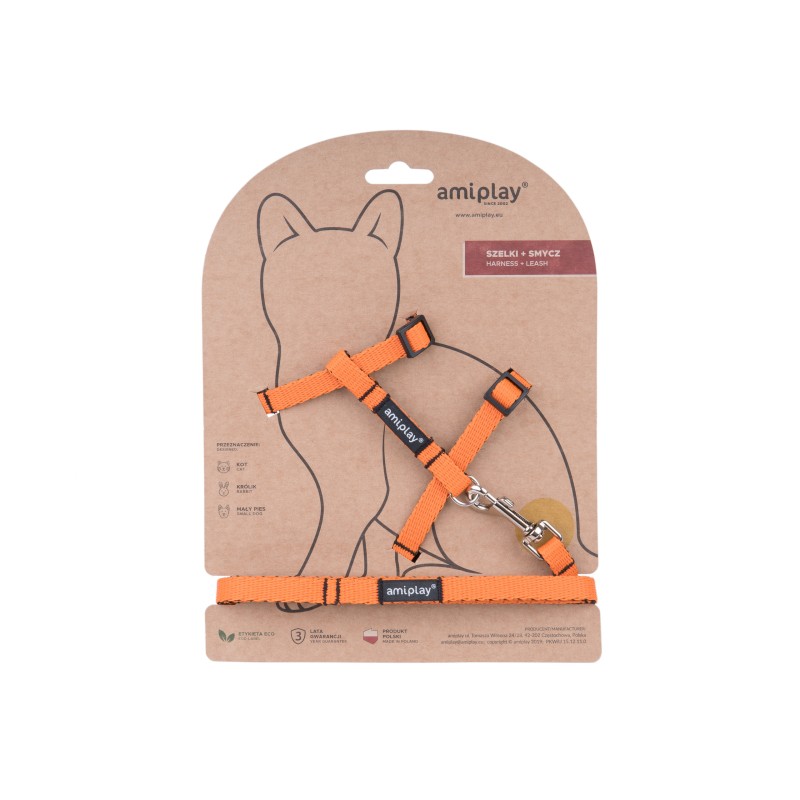 AMIPLAY Szelki + smycz dla kota Twist - Pomarańczowe M