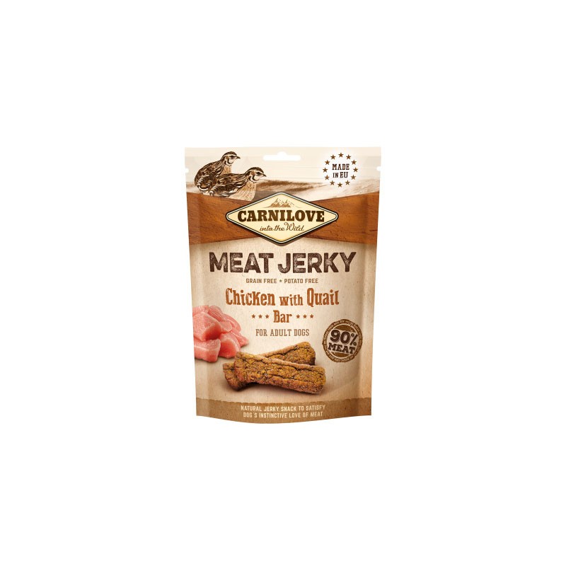 CARNILOVE JERKY Chicken with Quail Bar 100g PROMO Krótki termin