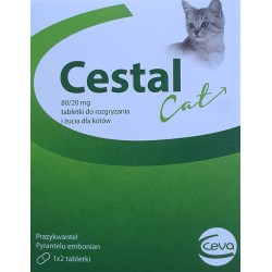 CESTAL Cat  80/20mg - tabletki do rozgryzania i żucia dla kotów na odrobaczanie 8 tabl.
