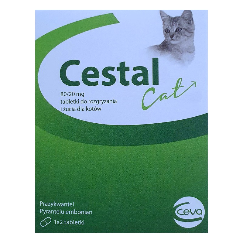 CESTAL Cat  80/20mg - tabletki do rozgryzania i żucia dla kotów na odrobaczanie 2 tabl.