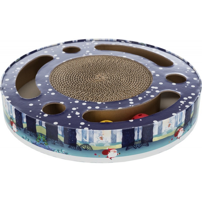 TRIXIE Okrągły drapak świąteczny z zabawkami 33 × 5,5 cm - niebieski / biały
