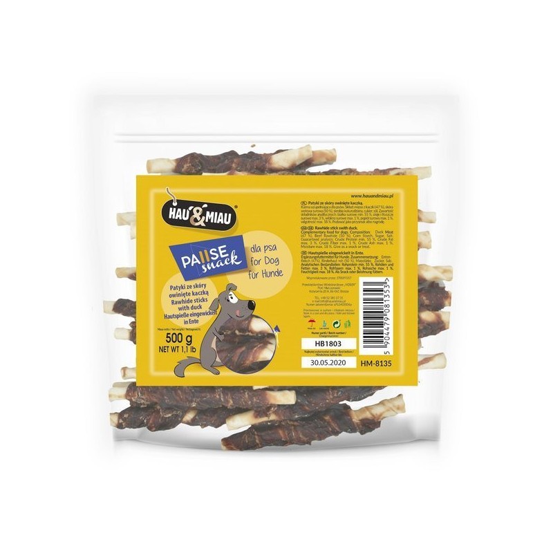 HAU MIAU Patyki ze skóry z kaczką 500g
