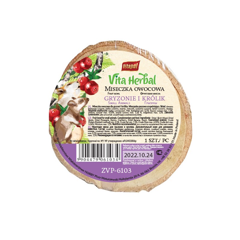 VITAPOL Vita Herbal Miseczka owocowa dla gryzoni i królika 1 szt.