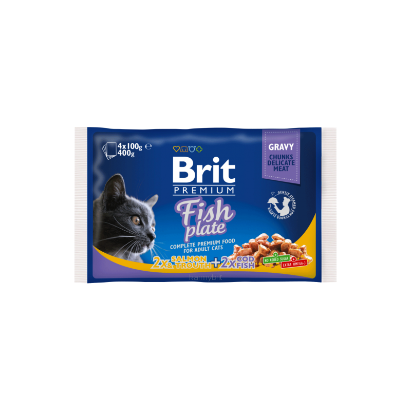BRIT PREMIUM CAT Fish Plate Gravy saszetki w sosie (4x 100g)