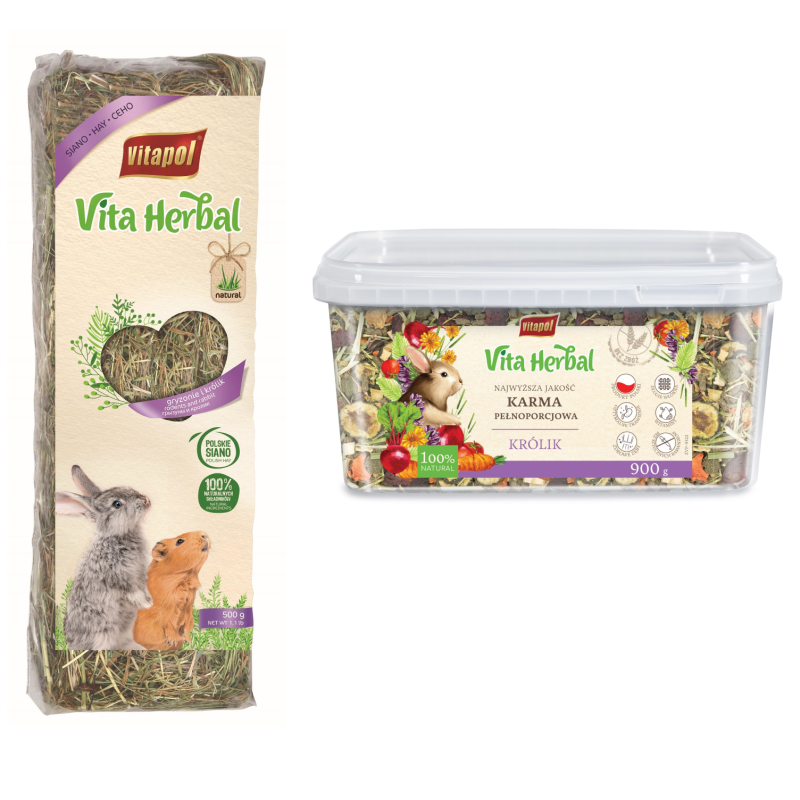 VITAPOL Vita Herbal Karma pełnoporcjowa dla królika 900g (wiaderko) plus sianko