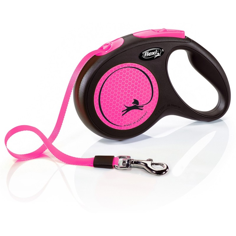 FLEXI Smycz automatyczna New Neon M taśma 5 m do 25kg - Różowa