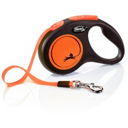FLEXI Smycz automatyczna New Neon S taśma 5 m do 15kg - Pomarańczowa