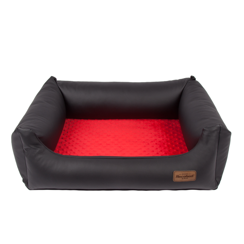 RECOBED Kanapa Lincoln ekoskóra czarny&czerwony rozmiar M: 80 x 65 x 21 cm