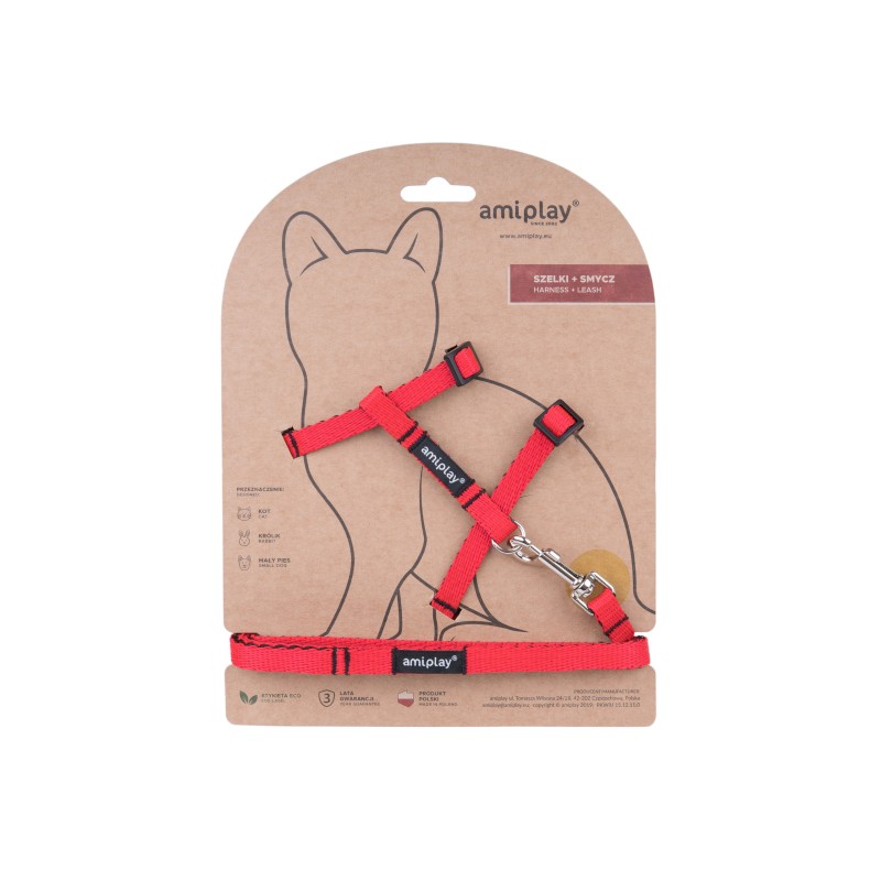 AMIPLAY Szelki + smycz dla kota Twist - Czerwony S