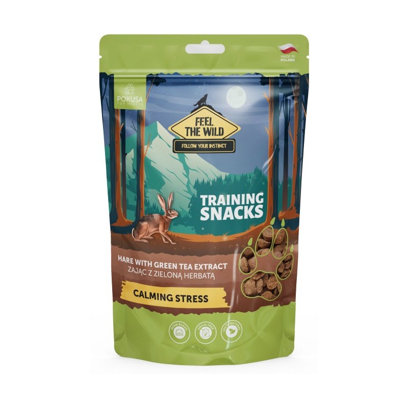 POKUSA FEEL THE WILD Smaczki treningowe Calming Stress - zając z zieloną herbatą 200g
