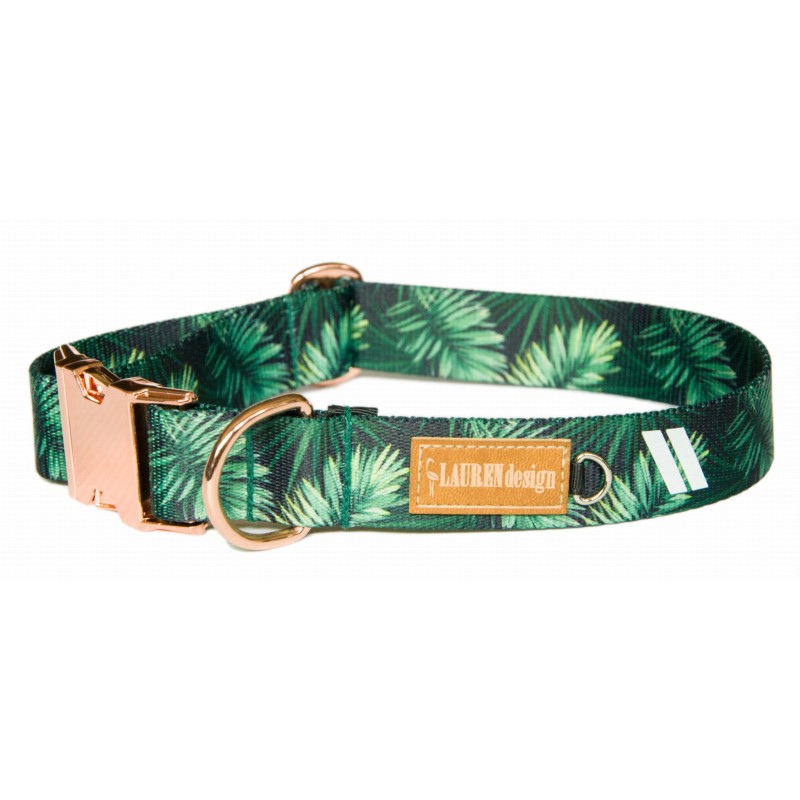 LAUREN DESIGN Color Obroża z klamrą - forest gold S