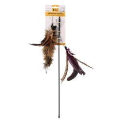 DINGO Wędka dla kota Charming - Brązowa z 3 wymiennymi zabawkami