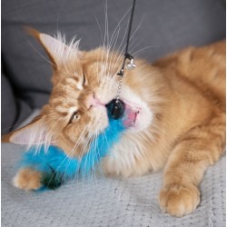 DINGO Wędka dla kota Charming - Niebieska z 3 wymiennymi zabawkami