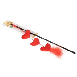 DINGO Wędka dla kota Love - Serca z piórkami