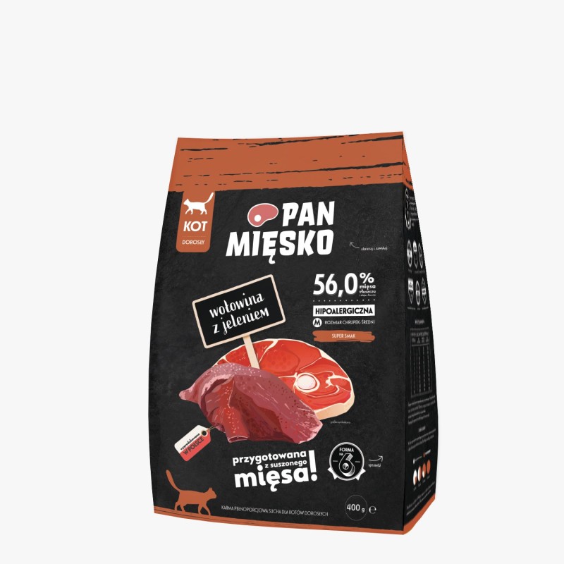 PAN MIĘSKO Wołowina z jeleniem dla kota M 1,6kg