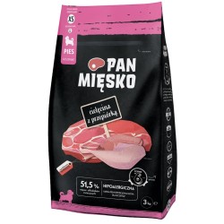 PAN MIĘSKO Cielęcina z przepiórką dla szczeniąt - rozmiar chrupek: XS (bardzo mały) 3 kg