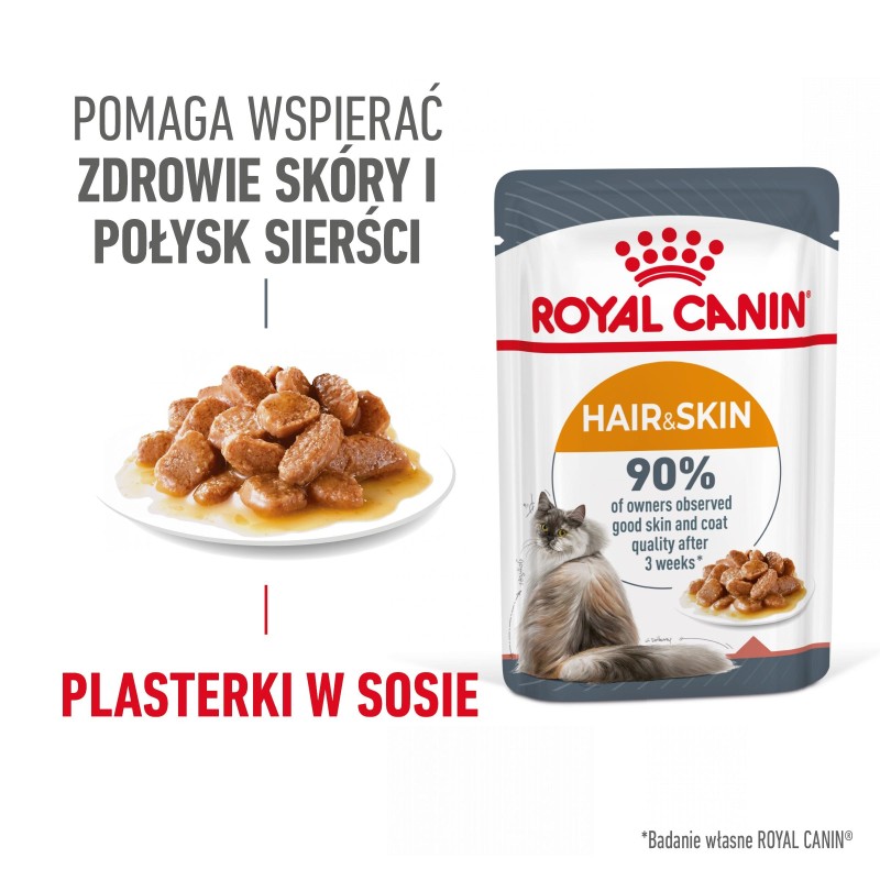 ROYAL CANIN Hair & Skin Care karma mokra, plasterki w sosie dla kotów dorosłych, lśniąca sierść i zdrowa skóra 85g