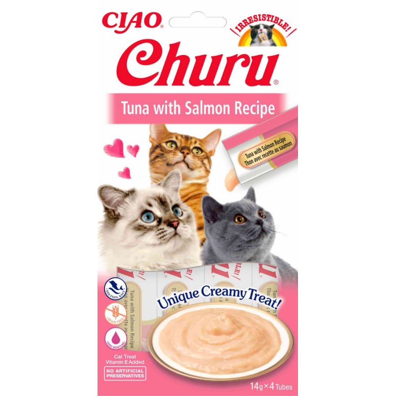 INABA Cat Churu kremowy przysmak dla kota tuńczyk z łososiem 4x 14g (56g)