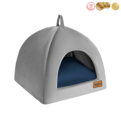 RECOBED Budka Welurove - szara M 50 x 50 x 40 cm