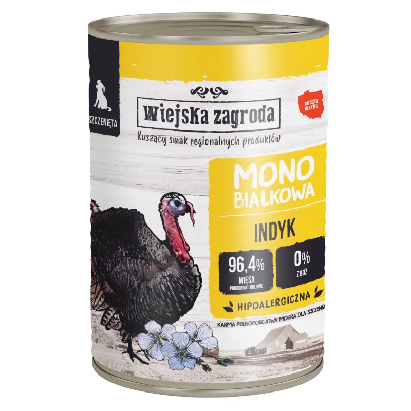WIEJSKA ZAGRODA Monobiałkowa dla szczeniąt - Indyk 6x 400g