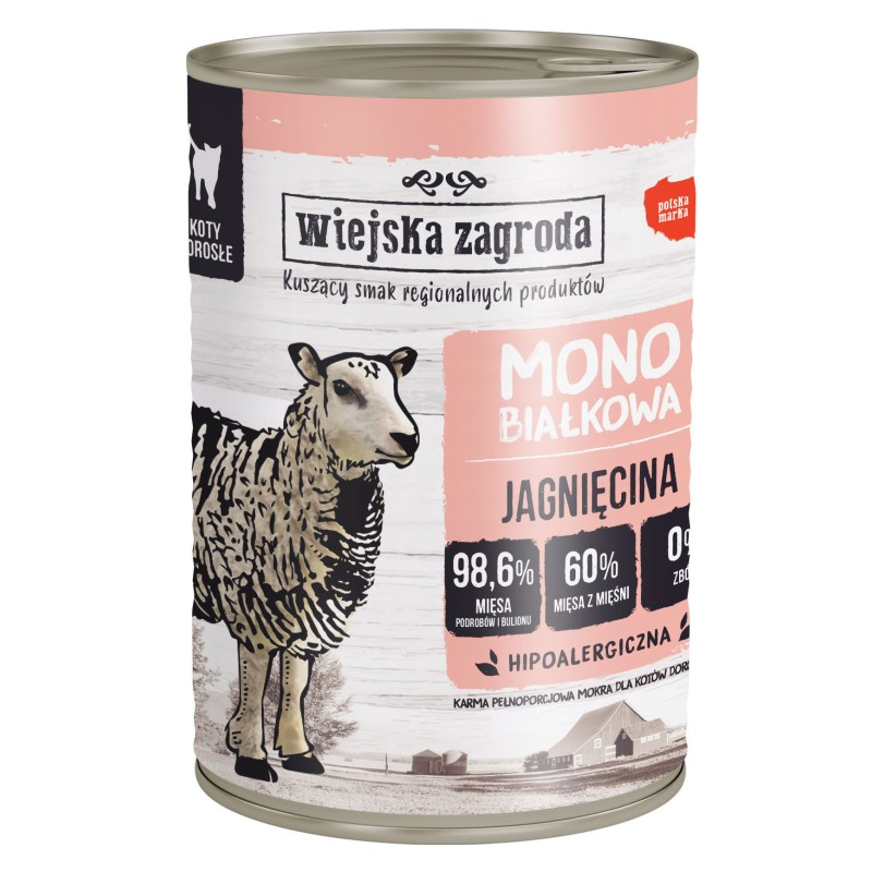 WIEJSKA ZAGRODA Monobiałkowa dla kota - Jagnięcina 6x 400g