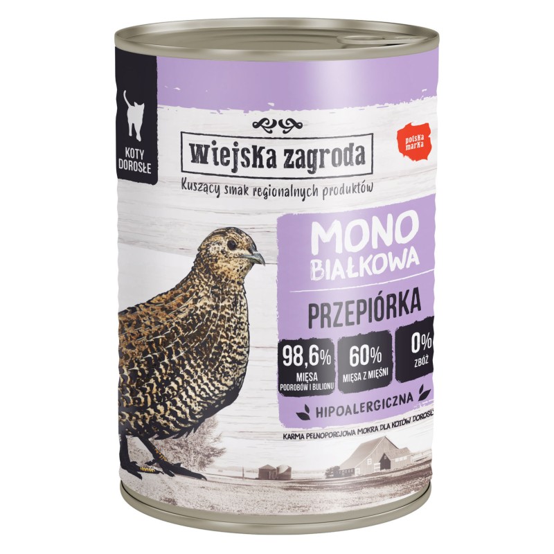 WIEJSKA ZAGRODA Monobiałkowa dla kota - Przepiórka 6x 400g