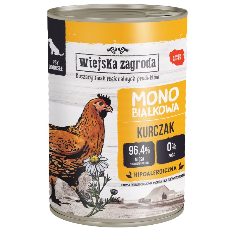 WIEJSKA ZAGRODA Monobiałkowa dla psa - Kurczak 6x 400g