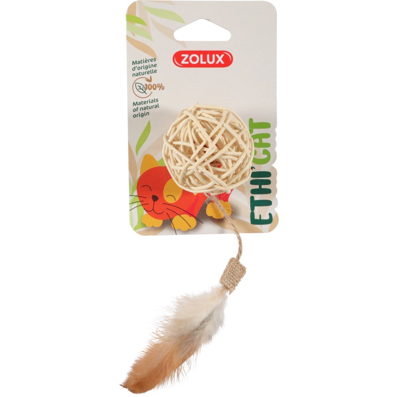ZOLUX Zabawka dla kota ETHICAT piłka z rattanu i piórka