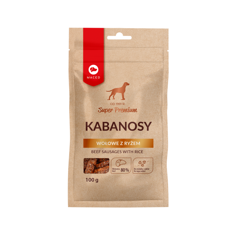 MACED Super Premium Kabanosy wołowe z ryżem 100g