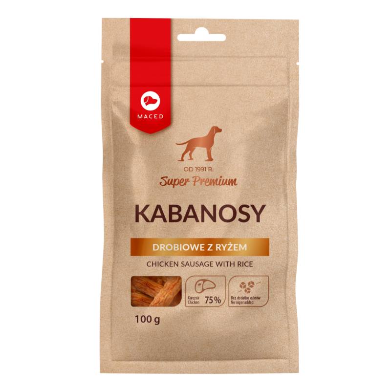 MACED Super Premium Kabanosy drobiowe z ryżem 100g