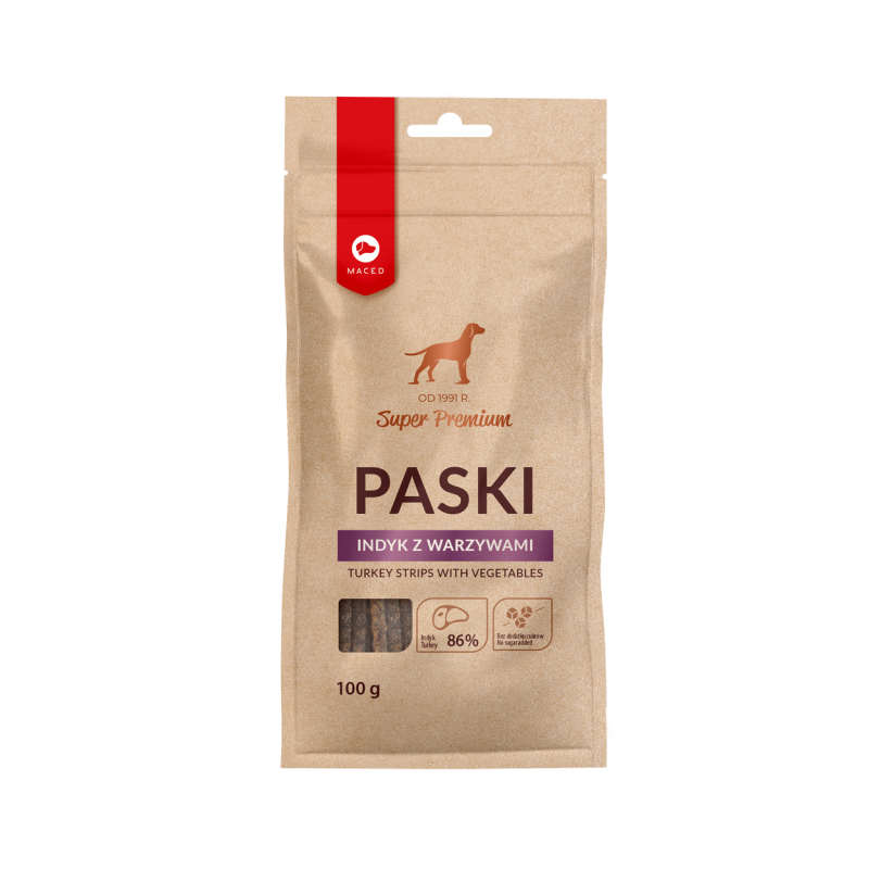 MACED Super Premium Paski indyk z warzywami 100g