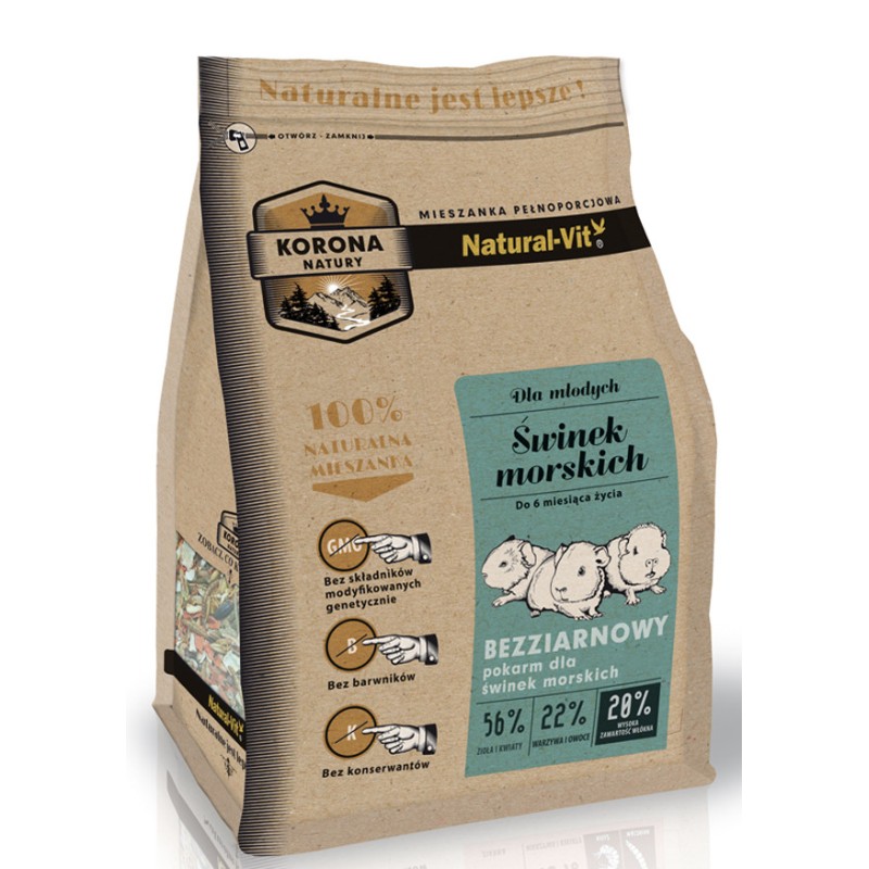 NATURAL-VIT Korona Natury - bezziarnowy pokarm dla MŁODYCH świnek morskich 750g