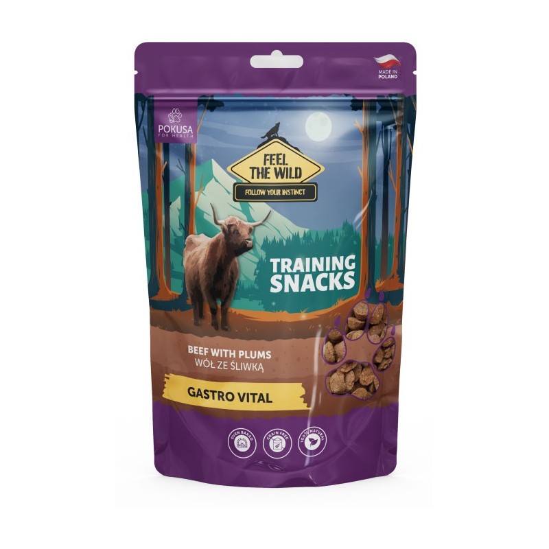 POKUSA FEEL THE WILD Smaczki treningowe Gastro Vital - wół ze śliwką 200g